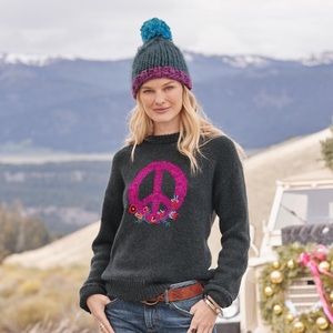 Sundance Black Sweater with Pink Peace Sign